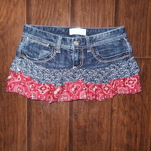 Upcycled Maurices Denim Mini Skort With Handmade Added Paisley Bandana